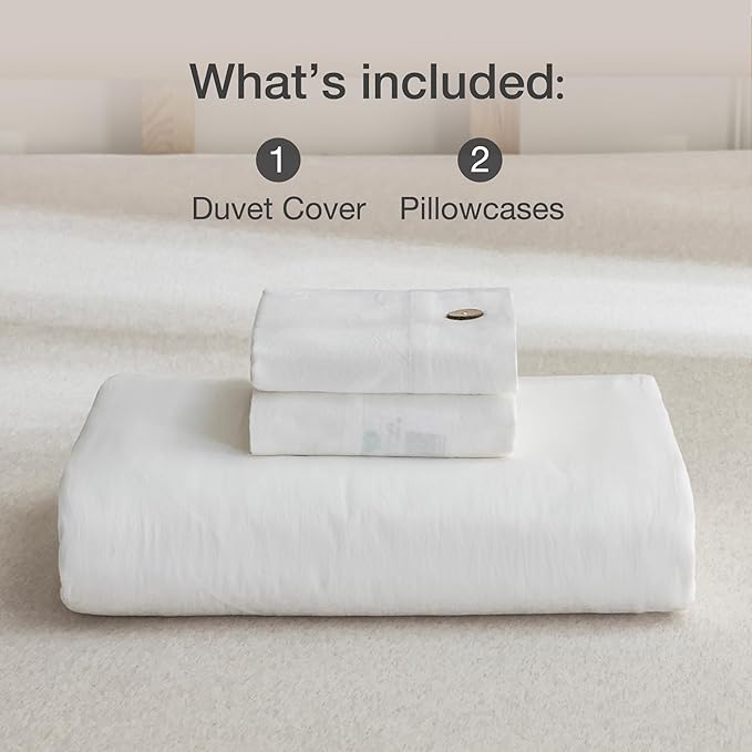 JELLYMONI Cotton Duvet Cover King Size - Bright White Comforter Cover with Button 100% Washed Cotton 3PCS Breathable Soft Solid Bedding Set Duvet Cover 104×90in & 2 Pillowcases (NO Comforter)