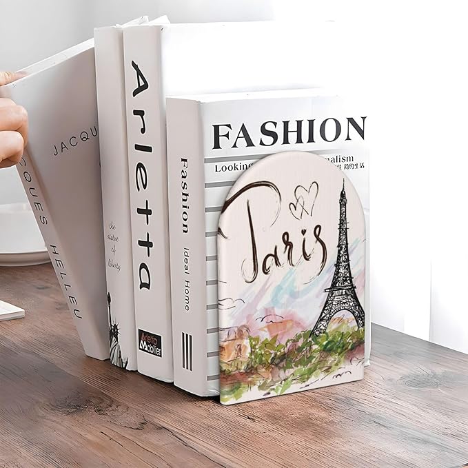 Paris Eiffel Tower Wood Bookends Stands Decorative Non-Slip Book Organizers for Home Office Desk Library School Study 1 Pair