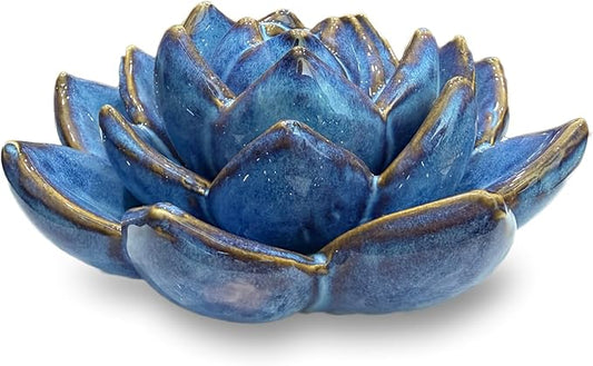 Ceramic Succulent Flowers Table Top with Stable Base, 3D Handmade Tablescape Decorative (Blue)