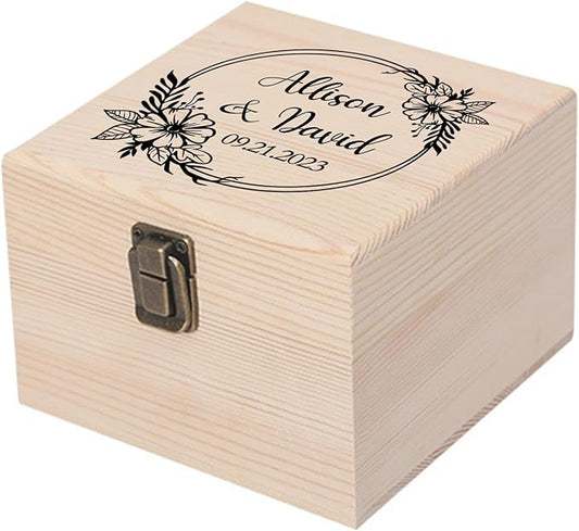 Personalized Wedding Keepsake Box Custom Name Date, Wooden Memory Box Wedding Gift Box for Couples Newlyweds - Customized Gifts for Bridal Shower Anniversary Engagement Christmas