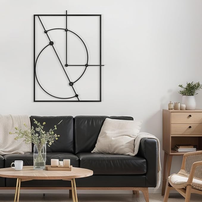 SIGNLEADER Metal Wall Decor Circles Minimalist Modern Luxury Wall Sculpture Hangings 3D Statue Home Decoration for Living Room, Bedroom, Bathroom, Kitchen, Fireplace, Office - 24" Black