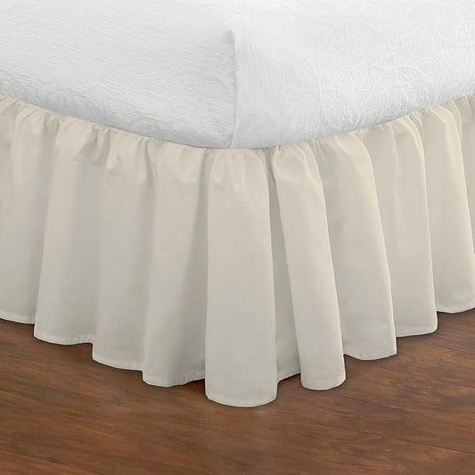 FRESH IDEAS Bedding Ruffled Bedskirt, Classic 14” Drop Length, Gathered Styling, King, Ivory (Model: FRE30114IVOR04)