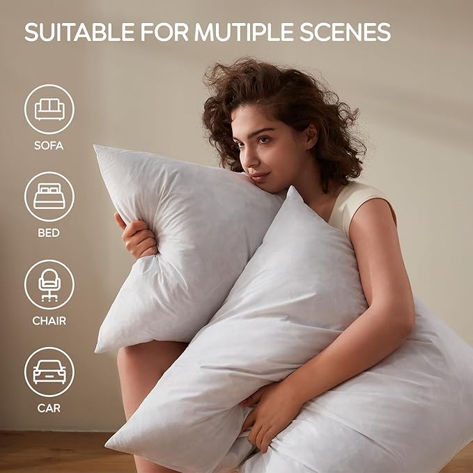 Swandream Feather Throw Pillow Insert, Soft Fluffy Square 18 x 18 Inches Decorative Pillow Insert, Feather and Down Euro Pillows for Bed, Couch and Cushion