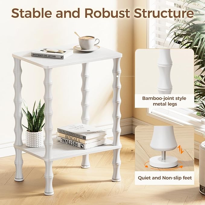 Side Table, 2-Tier End Table with Storage Shelf, Night Stand for Small Spaces, Modern Coffee Tables for Living Room, Bedroom (1, White)