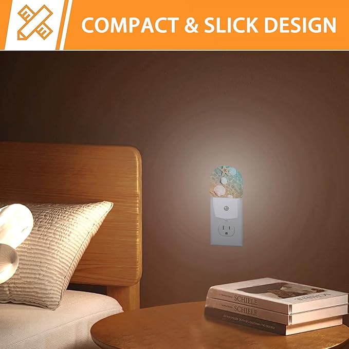 Starfish Shells Night Light,Beach Night Lights Plug into Wall with Dusk to Dawn Sensor,Lamp for Bedroom Bathroom Hallway Nightlight for Women Girls