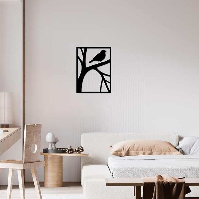 GlintHome Black Metal Abstract Wall Art Bird on Tree Branch Silhouette Bird Art Decor for Living Room Garden Bedroom Office Home Wall Decor
