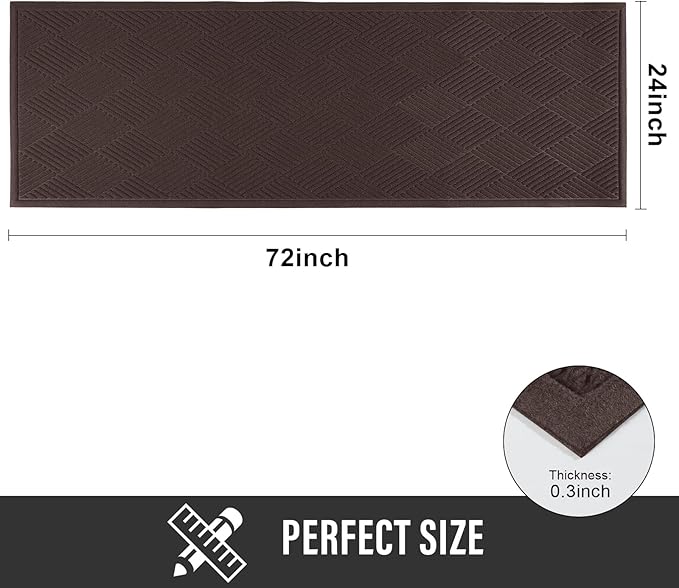 HIYARD Sturdy Front Door Mat, Absorbent Muddy Dirt Resist Welcome Door Mats Outdoor Indoor, Stain and Fade Resistant, Non-Slip Rubber Backing Low Profile Doormat for Entryway, 72×24, Coffee