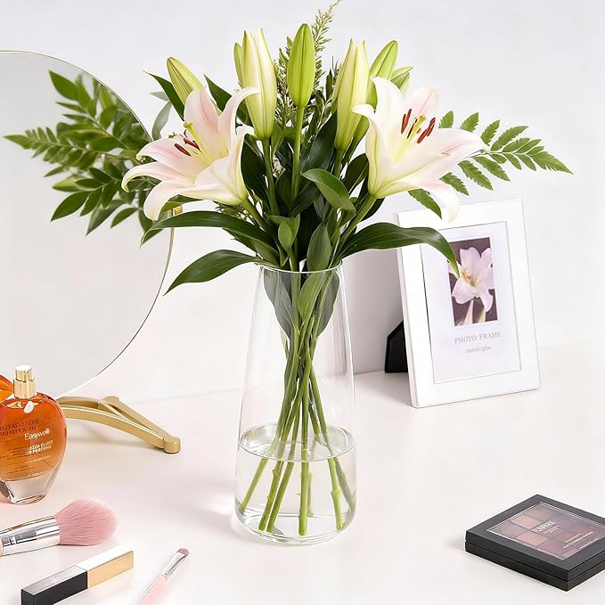 Clear Glass Vase for Home Decor, Modern Home Decor for Long-Stem Flowers, Table Centerpiece for Living Room, Dining Table & Bedroom,Iridescent (8.7 Inch)