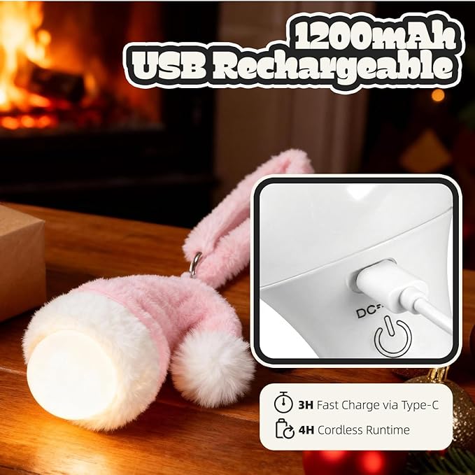 Aesthetic Plush LED Night Light, 1200mAh Rechargeable Mood Lamp, 3 Color Temperatures (Warm/Nature/Cool), 150 Lumens Dimmable Nursery Light with Remote, 1-4H Timer, Bedside Decor, Pink