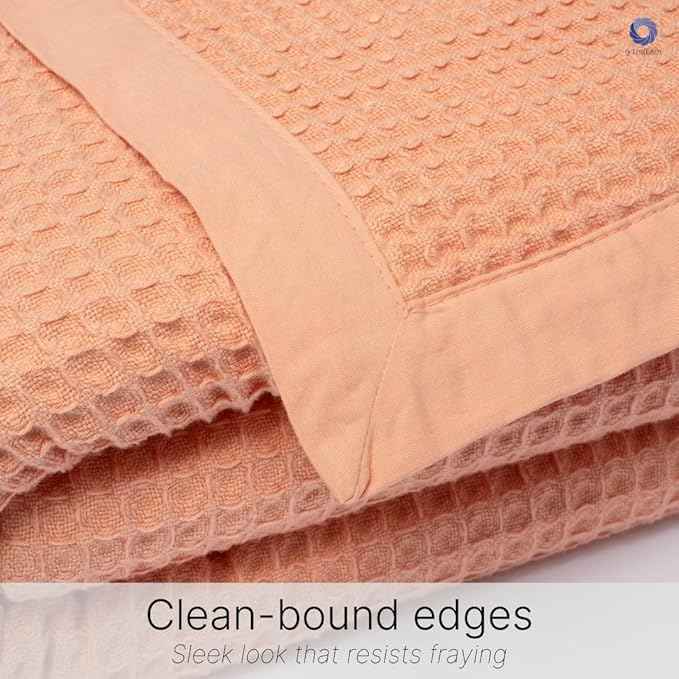 9Threads GOTS Certified Organic Cotton Waffle Weave Blanket, Queen Bed Size, 90"X90"Cozy Throw Blanket for Couch, Modern Home Decor, Throw Blankets,Comfy Waffle Blanket, Soft Bed Blankets -Sun Bay