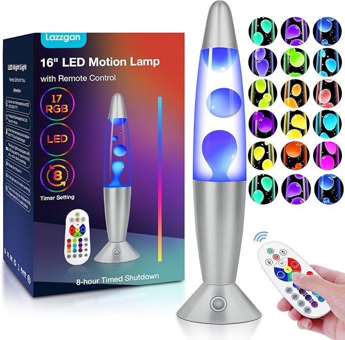 17 Color Changing LED Liquid Motion Lamp: 16 inches Night Lights with Remote Control, Home Decoration Mood Lighting, Christmas Gifts Table Lamp for Adults and Kids Bedroom,White Wax