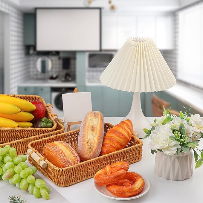 5 Pack 11.8 x 7.8 inch Rectangle Rattan Tray, Rectangle Woven Serving Basket with Handles, Storage Rattan Serving Trays for Home, Restaurant & Hotel Use, Durable & Easy-Cleaning