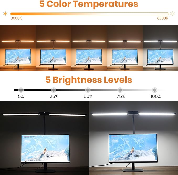 LASTAR Desk Lamp with Remote Control ＆ 32.5" Wide Double Head, Architect Desk Lamp for Home Office with Clamp, Timer, 24W Ultra Bright LED Desk lamp for Computer Reading