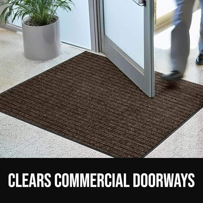 GORILLA GRIP Waterproof Traffic Guard Door Mat, 47x35, Heavy Duty Entryway Mats, Strong Backing Commercial Utility Rugs for Office Hallway, Garage Floor and Home, Low Profile Carpet Runner, Brown