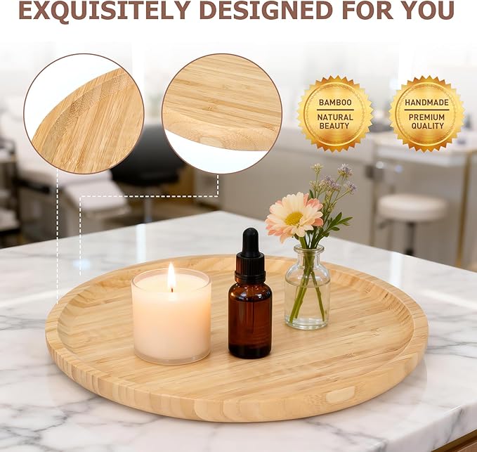 Wood Serving Tray, 11.81 Inch Wooden Tray, Round Decorative Serving Trays Platters for Home,Party,Coffee Table, Dining Table & Countertop