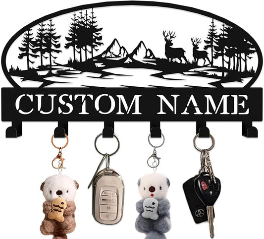 Custom Metal Key Rack Hooks, Personalized Key Holder for Wall, Deer, Grove Theme Wall Decoration Key Hooks, Key Hanger Organizer for Living Room, Entryway, Pet House, Bedroom Decor