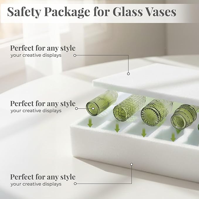 24 Pack Glass Vase in Bulk - BEAHOT Green Flower Bud Vases for Wedding Decorations, Glass Vase for Table Decorations, Small Vase for Home&Baby Shower, Mother's Day, Centerpieces, Party(Green Gradient)