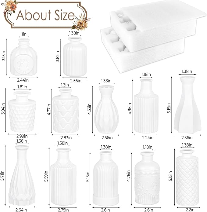 Matte White Glass Bud Vase Set of 12 – Small Minimalist Vases for Easy Home Styling, Perfect for Windowsills, Bedrooms, Bathrooms, and Table Centerpiece Décor