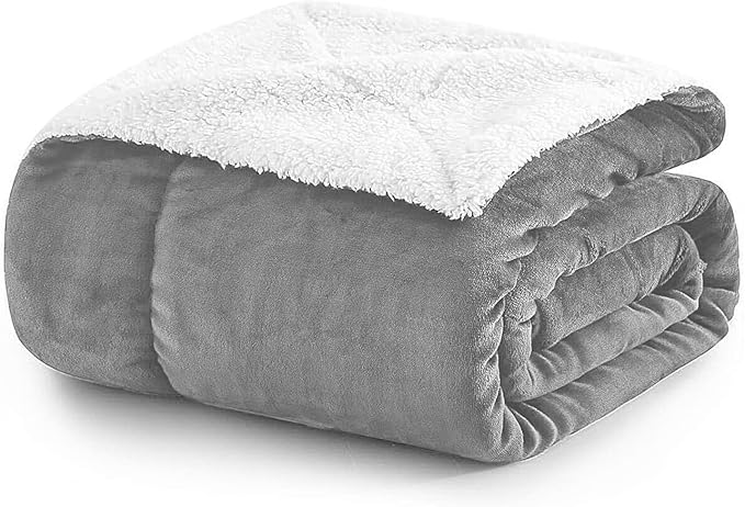 MOONLIGHT20015 Sherpa Throw Blanket - (Light Grey, 50X60 Inches) Soft and Warm Blankets for Winter Thick, Fluffy and Plush Blanket for Bed, Sofa, Camping and Travel