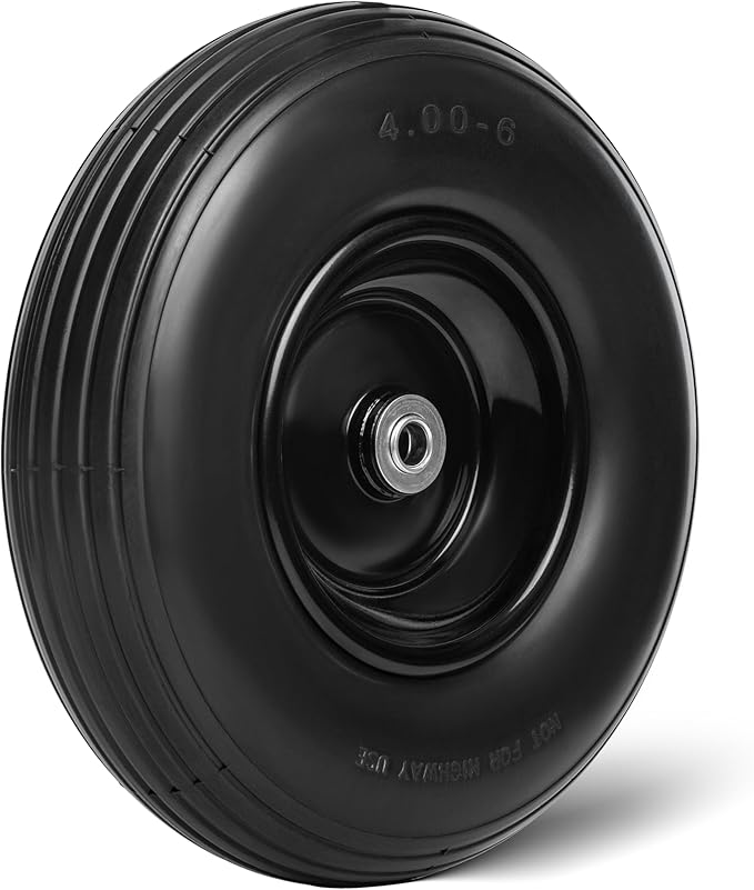 Taifa 13 Inch 1 PC Solid Flat Free Replacement Tires and Wheels 4.00-6 with 5/8'' Bearing and 2.2'' Offset Hub Lenght, Air Less Wheel for Wagon/Hand Truck/Trolley/Garden Scooter etc.