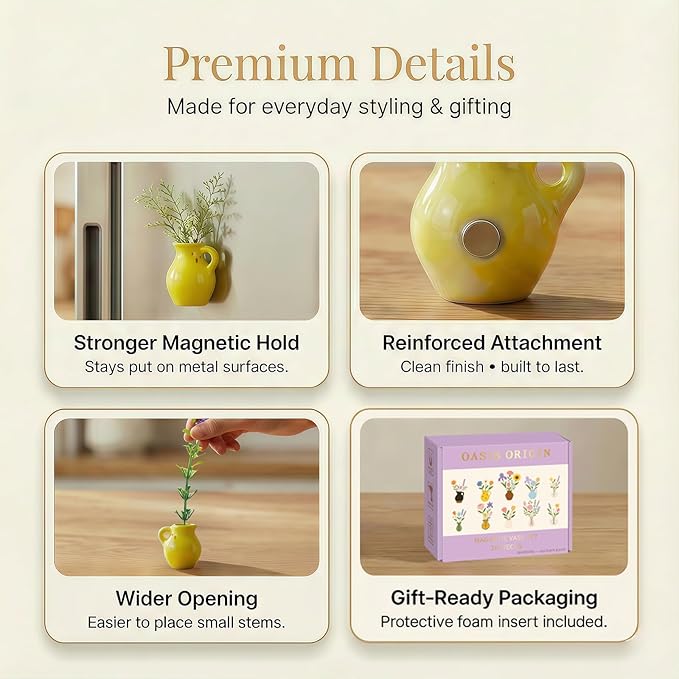 10-Pack Magnetic Mini Bud Vases Gift Set – Mixed Ceramic & Glass Holders for Fridge, Locker & Whiteboard – Upgraded Slam-Proof Magnets – Cute Bulk Gifts for Coworkers, Teachers & Office Decor