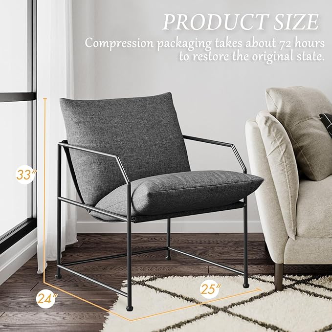 Accent Chair Living Room Chairs Accent Chairs Set of 2 Comfy Reading Chair for Bedroom Upholstered Lounge Chair Mid Century Modern Arm Chair Side Sofa Chair Armchair Waiting Room Chairs(Charcoal, 2)