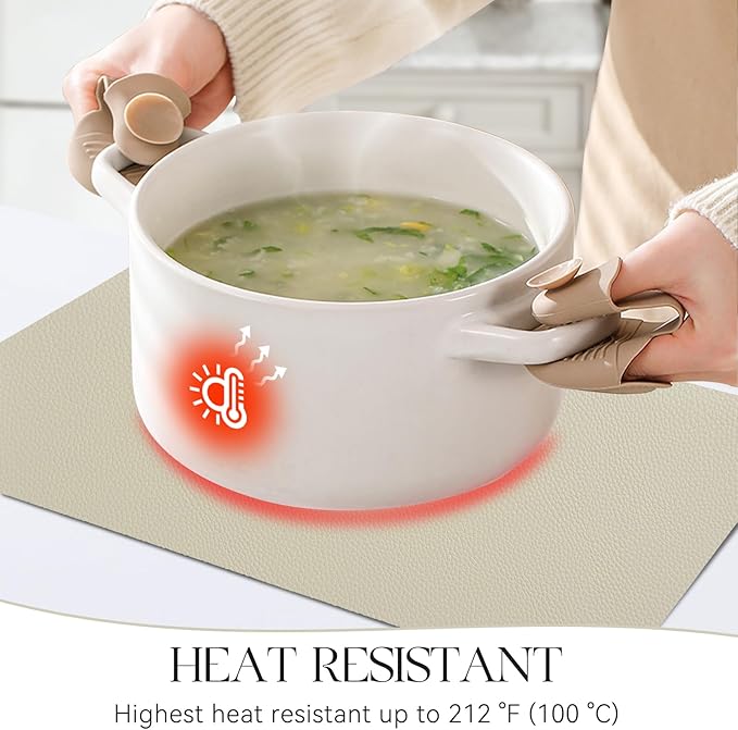 MOSAYT Vinyl Placemats Set of 8, Heat Resistant Place Mats 100% Waterproof Washable & Wipeable Faux Leather Reversible Table Mats for Kitchen Dining Party Indoor Outdoor, 12" x 17", Beige/Pink