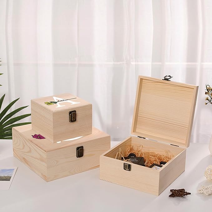 Personalized Wooden Keepsake Memory Box with Birth Flower & Name, Custom Wood Decorative Storage Box with Lids Customized Christmas Gift Box for Women Teen Girls Mom Birthday Gifts