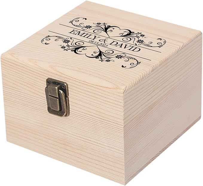 Personalized Wedding Keepsake Box Custom Name Date, Wooden Memory Box Wedding Gift Box for Couples Newlyweds - Customized Gifts for Bridal Shower Anniversary Engagement Christmas