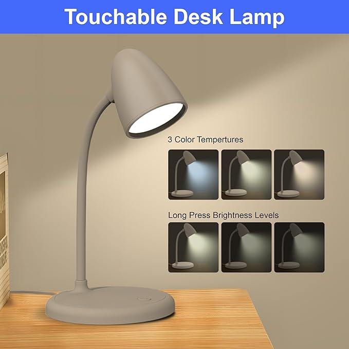 LED Desk Lamp for Home Office,3 Light Colors,Table Lamp,Dimmable Reading Light for Bedside Small Desk Lamp for College Dorm Room,Bedroom Desk Light,Brown