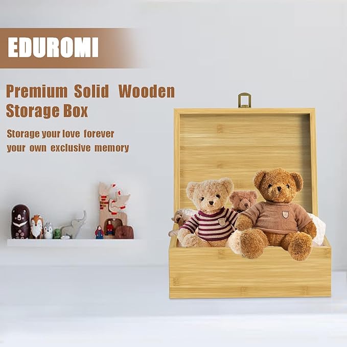 Wooden Keepsake Memory Box for Precious Items, Decorative Bamboo Boxes with Hinged Lid and Latch for Memories of Relatives, Anniversary, Wedding