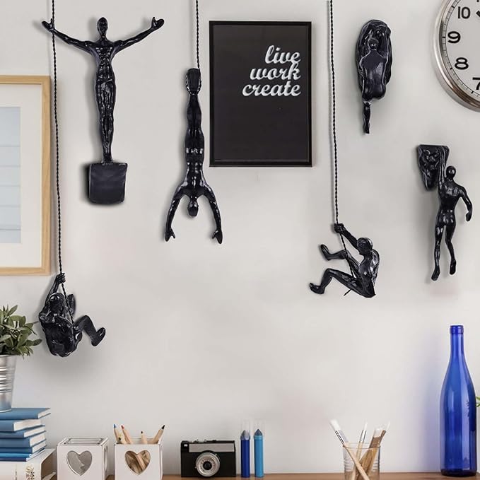 Set of 6 Climbing Men Wall Art Decor Sculpture,Nordic Modern Simplicity Decorative Wall Art, Climbing Man Sculptures,Home & Office Climber Gifts