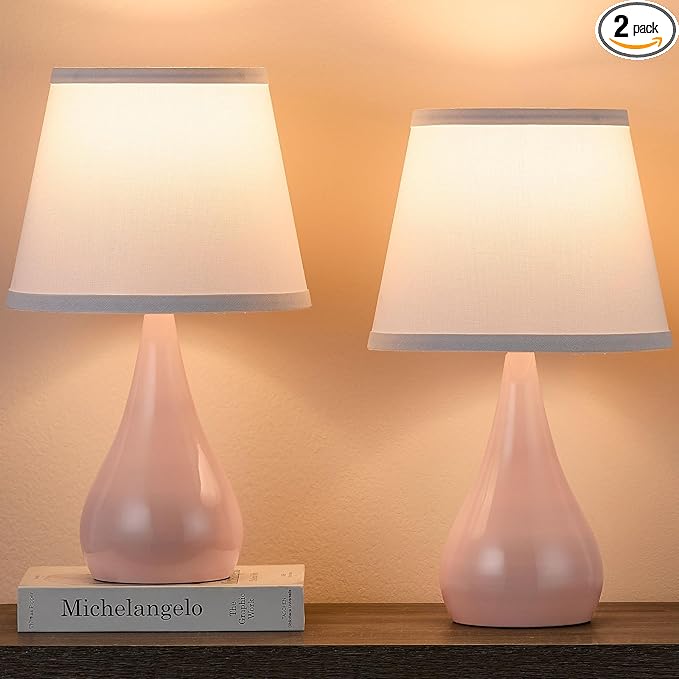17.3'' Modern Dimmable Touch Lamps for Nightstand 2pcs, Table Lamps for Living Room, Reading Desk Lamp for Office, Bedside Lamps with Iron Base, Small Lamp for Bedroom, Bulb Included, Pink