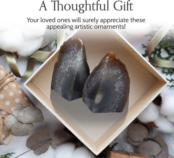 Nature's Decorations Agate Bookends - A Quality Natural Geode with Non-Skid Rubber Bumpers for Shelves, Office, Home Decor - Heavy Duty Cool Crystal Stone (3-4 LB)
