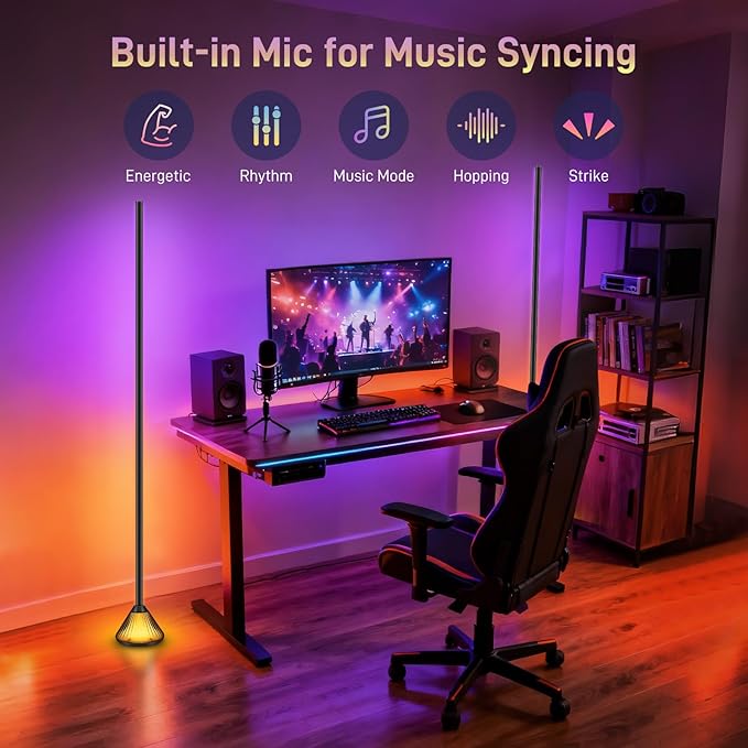 Smart LED Corner Floor Lamp – 16 Million DIY Colors, 68+ Scenes, Music Sync, App & Remote Control, Ambient Color-Changing Light for Living Rooms, Bedrooms & Gaming Rooms (1 Pack)