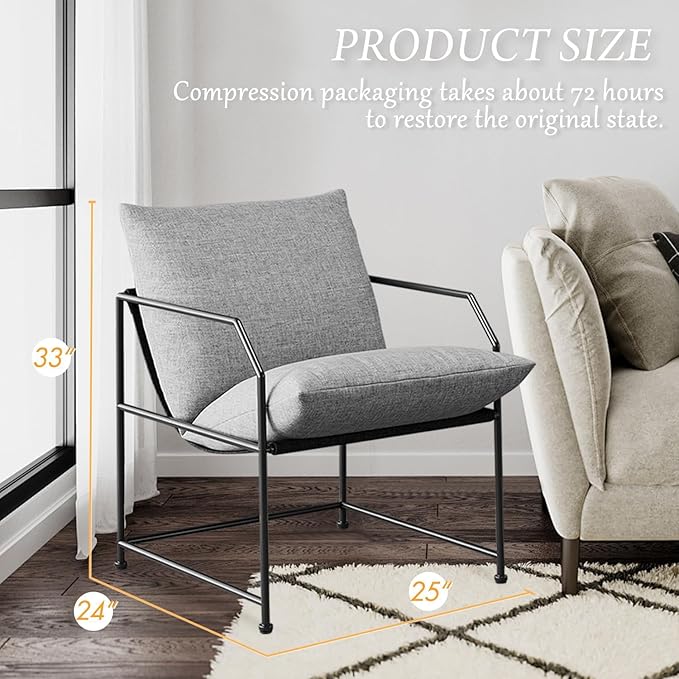 YEEFY Modern Mid Century Modern Accent Chair, Comfy Reading Chair for Living Room, Bedroom, Upholstered Lounge Chair(Gray, 1)