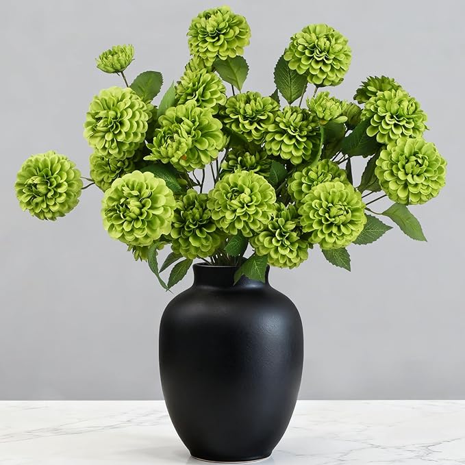 12Pcs Fake Artificial Pompon Mums Flowers Indoor with Long Stems Ball Chrysanthemum Faux Silk Flowers for Vase Floral Arrangement for Spring Home Decor Centerpieces for Table Kitchen Decoration
