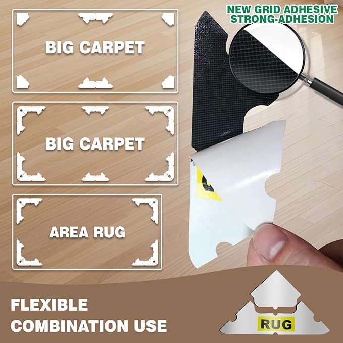 32 PCS Carpet Tape,Non Slip Carpet Pads for Area Rugs on Hardwood Floors,Laminate,Tile,LVP Floors,Reusable and Removable Rug Corner Pads with No Residue