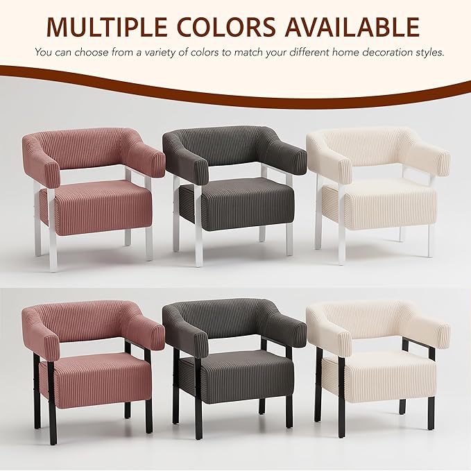 Wismestr Corduroy Upholstered Accent Chair - Cozy Modern Decorative Armchair, Comfortable Cute Corner Side Chairs for Living Room, Bedroom, Reading Nook, Small Spaces (Pink, Black Leg)