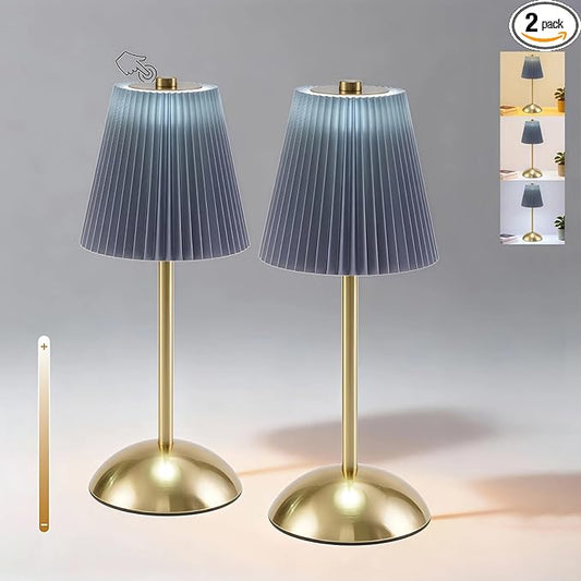 Set of 2 Wireless Cordless Lamps Rechargeable, 3CCT & Stepless Dimming, LED Battery Table Lamp with Touch Sensor Technology for Desk, Bedside, Outdoor Settings, 12 * 5 Inches (Slate Blue)