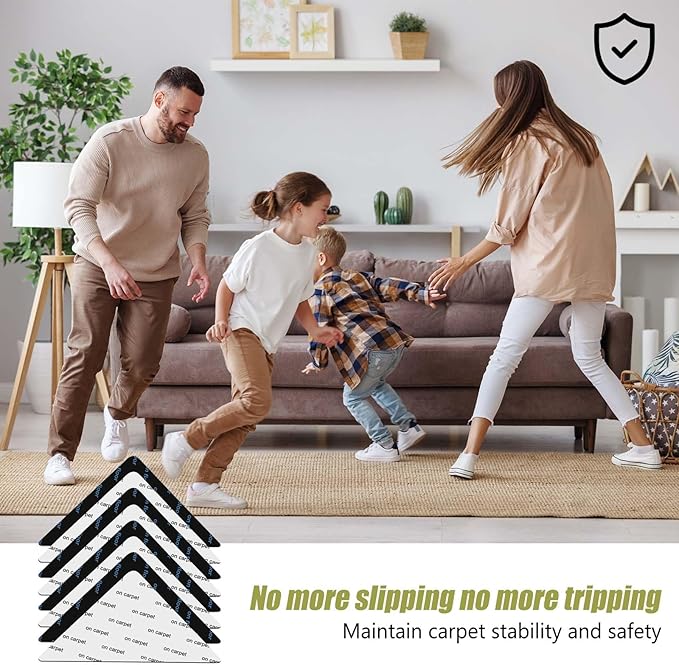 20 Pcs Rug Tape, Non Slip Carpet Tape for Hardwood Floors, Double-Sided Adhesive Rug Stickers Keep Corners Flat, No Residue/BPA-Free