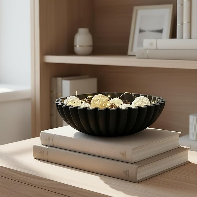 Songtec Concrete Decorative Bowl, 10" Large Decorative Bowls for Keys, Fruits and Home Decoration (Black)