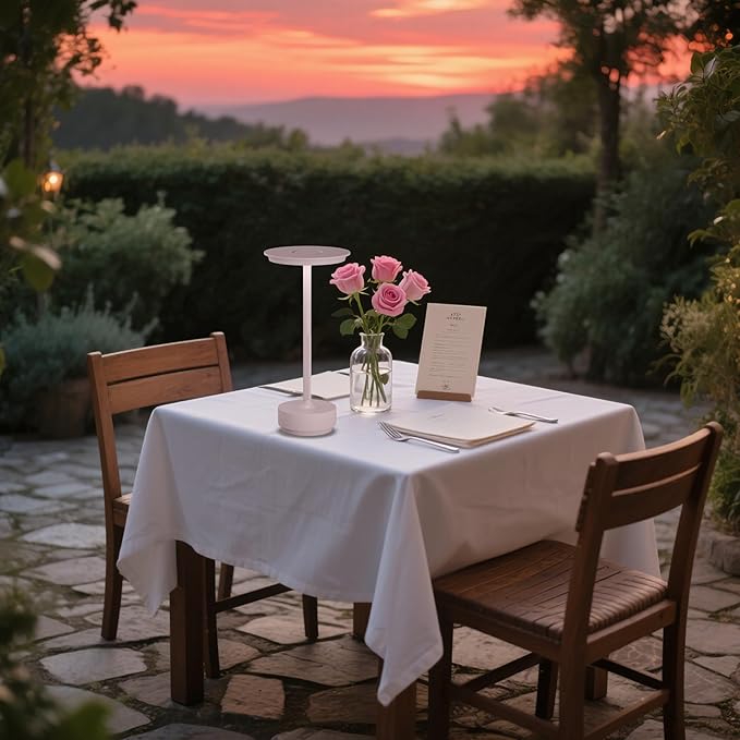 Rechargeable Cordless Table Lamps, 5000mAh Portable LED Table Light, 3 Color Stepless Dimming Battery Powered Metal Table Lamp for Outdoor Patio/Bedroom/Restaurant.(Light Pink)
