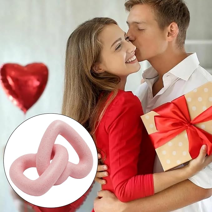 Guichifun Valentines Day Decor Couple Gifts - Resin Pink Heart Sculpture Chain Link Home Decor Love Statues Anniversary Wedding Romantic Gifts 8 x 7 x 5.5 Inch