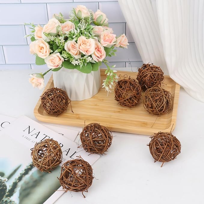 60 PCS 2.36 inch Decorative Wicker Rattan Balls, Wicker Dried Vine Balls for Party Wedding, Table Decoration and Home Décor