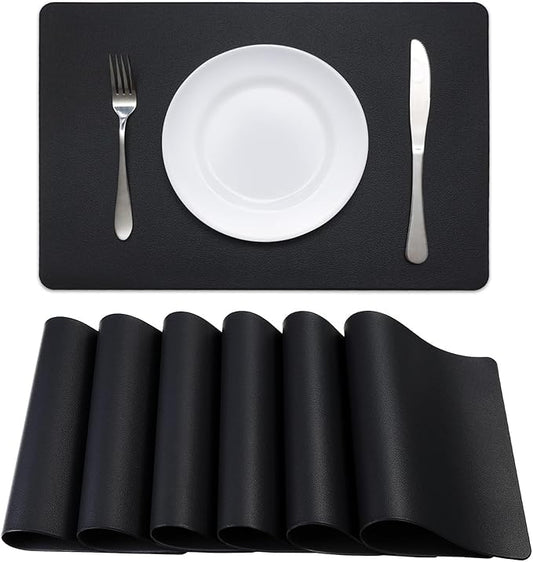 Faux Leather Halloween Placemats HeloHo Black Table Place Mats Set of 6 Waterproof Oilproof Heat Stain Resistant Placemats Washable Wipeable Placemat for Kitchen Dining Table Decoration Indoor Outdoor