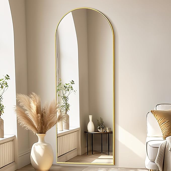 Floor Mirror Arched Full Length Mirrors, Mirror Full Length Standing Hanging or Leaning Against Wall, 59"x18" Large Full Body and Wall Mounted Mirror for Bedroom Living Room, Gold