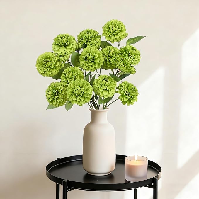 Fake Artificial Pompon Mums Flowers Indoor with Long Stems Ball Chrysanthemum Faux Silk Flowers for Vase Floral Arrangement for Spring Home Decor Centerpieces for Table Kitchen Decoration