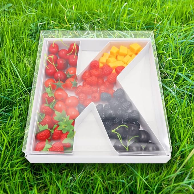 WENPACK 12.5" Cardboard Letter Shaped Mache Decorative Strawberries Fillable Sweets Carton Box with Clear Lid (White, K)