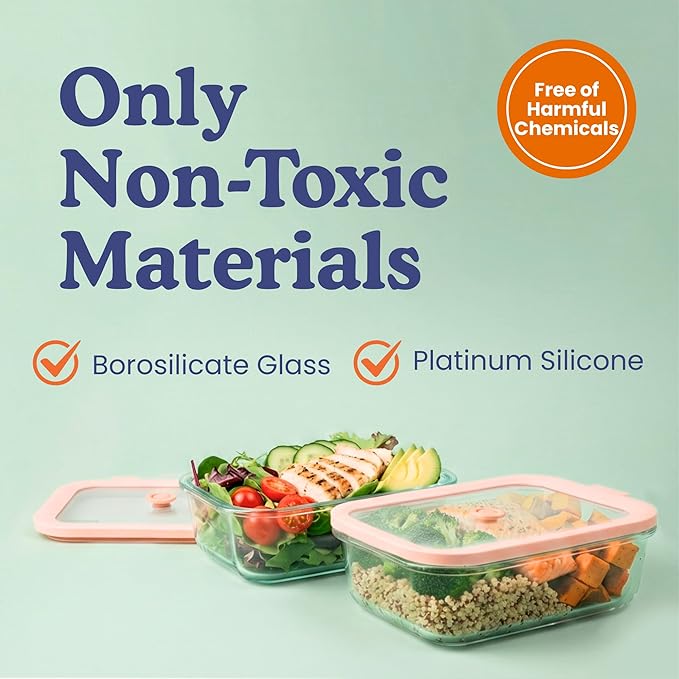 Ziruma Non-Toxic 6.2 Cup Glass Food Storage Containers with Lids, Large Food Containers, Plastic Free Meal Prep, Airtight Food Storage Container, Microwave and Freezer Safe, 2 Pack